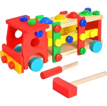 Dřevěná hračka DŘEVĚNĚ MONTÁŽNÍ AUTO ZATLOUKACÍ 5902802909312