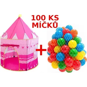 Dětský domeček DĚTSKÝ STAN HRAD STANEK RUŽOVÝ + 100 KS MÍČKŮ