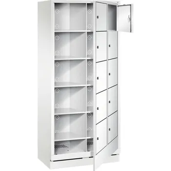 Boxová skříňka Cabo-Plus, 2 oddíly, 5 boxů, 810 x 500 x 1800 mm, bílá, podstavec