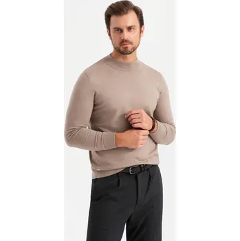 Pánský svetr Pánský pletený poloviční rolák s viskózou - tmavě béžový V3 OM-SWTN-0125 - XXL