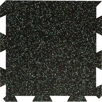 Rohožka Černo-bílo-modrá gumová podlahová deska (puzzle - okraj) FLOMA FitFlo SF1050 - délka 50 cm, šířka 50 cm, výška 1,6 cm