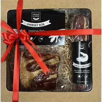 Dárkový potravinový koš PRAVÁ KLOBÁSA - Dárkové balení uheráků - uherský bok a uherák s jalovcem