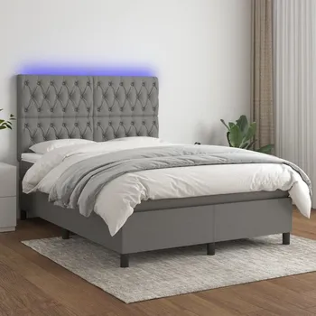 Postel vidaXL Box spring postel s matrací a LED 140x200 cm textil [3135118] Barva: Tmavě šedá