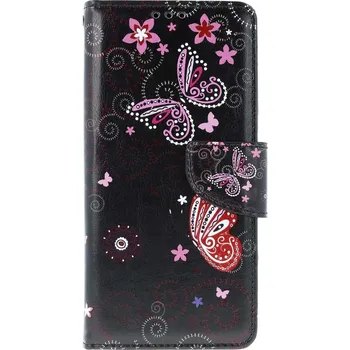 Pouzdro na mobilní telefon Pouzdro Design Samsung A16 knížkové Fialoví motýlci černý (kryt neboli obal na Samsung A16)