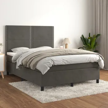 Postel vidaXL Box spring postel s matrací 140x200 cm samet [3142965] Barva: Tmavě šedá