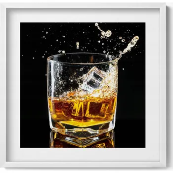 Obraz Dekorativní nástěnný obraz v bílém rámu do pokoje Sklenice na whisky 50 x 50 cm
