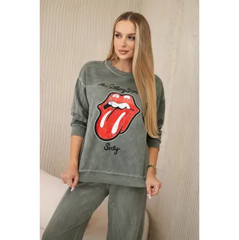 Kesi Włoski Bavlněná souprava otřená potiskem teplákové + kalhoty khaki Kesi Włoski šedá 3134049