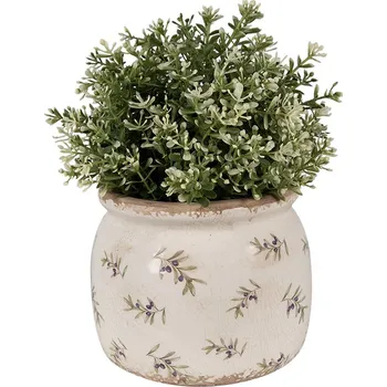 Obal na květináč Béžový antik obal na květináč s olivami Olive Fields M - Ø 16*13 cm