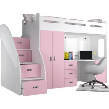 Dětsný nábytek Patrová postel ZUZKA PLUS včetně psacího stolu (různé barvy), Růžová