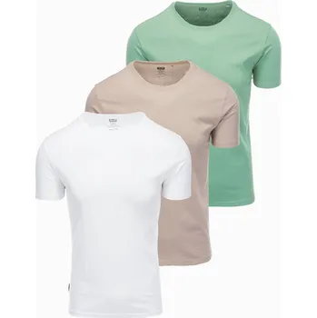 Pánské oblečení Pánská bavlněná košilová souprava BASIC s kulatým výstřihem - šedozelená/bílá/béžová V14 OM-TSBS-0232 - XXL