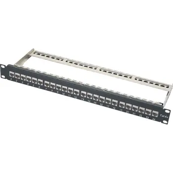 Patch panel XtendLan Patch panel 19", 24 portů s vyjmutelnými keystone Cat6a, stíněný XL-PP19-24C6AS-A