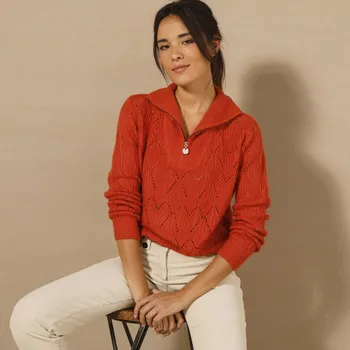 Dámský svetr Blancheporte Jemný pulovr se stojáčkem na zip oranžová 38/40