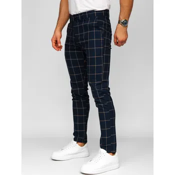 Pánské kalhoty Tmavě modré pánské textilní karované společenské kalhoty Bolf 184177 - 31/M