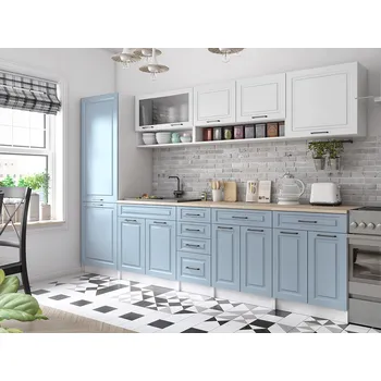 Kuchyňská linka Kuchyňská linka BIRGID 300cm - Bílá + denim