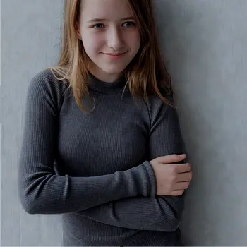 Dívčí tričko Crawler Merino žebro tričko dlouhý rukáv stojáček dětské Grafitová Velikost: 116-122/128