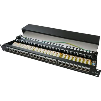Patch panel XtendLan Patch panel 19", 24 portů, stíněný, Cat5e, dual, 2xAu, s LED vyhledáváním XL-PP19-24C5ESD-LED