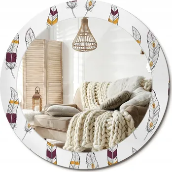 Zrcadlo Zrcadlo nástěnné s ozdobným rámem z tvrzeného skla fi 70 cm Pírka