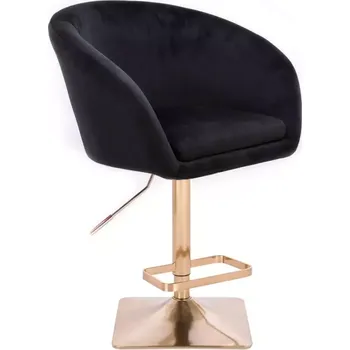 Barová židle LuxuryForm DESIGN Barová židle VENICE VELUR na zlaté hranaté podstavě - černá