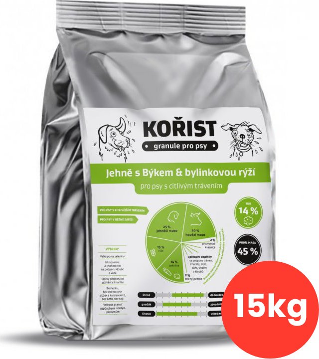 Kořist granule Jehně s Býkem a bylinkovou rýží Hmotnost: 15 kg