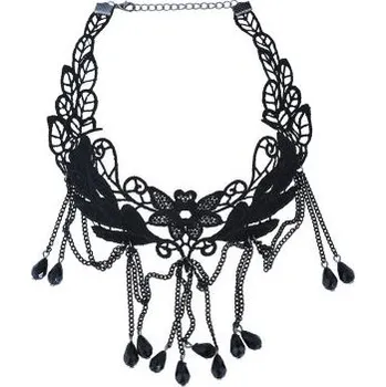 Náhrdelník Černý náhrdelník s květinami a kameny - Halloween