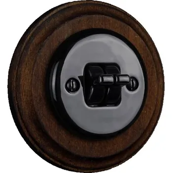 vypínač Elhard Kulatý keramický vypínač s páčkou č.5, černý / tmavé dřevo - kompletní