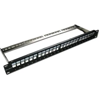 Patch panel XtendLan Patch panel 19", 24 portů, neosazený, stíněný, černý, Cat5e/6/6A/7, vyvazovák PP19-24NS