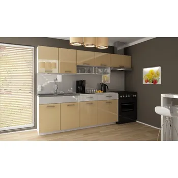 Kuchyňská linka Kuchyňská linka SAMANTA 240/180 - Vanilka + bílý lesk