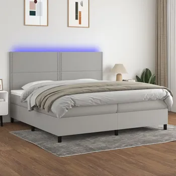 Postel vidaXL Box spring postel s matrací a LED 200x200 cm textil [3134827] Barva: světle šedá