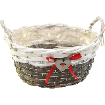 Květináč Vingo Bílošedý proutěný košíček se srdíčkem - kulatý Rozměry (cm): průměr 20, v. 11 (16)