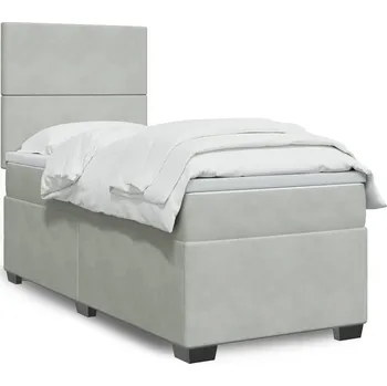 Postel vidaXL Box spring postel s matrací 100x200 cm samet [3293131] Barva: světle šedá