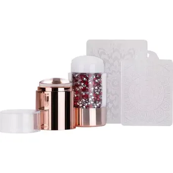 Gelové razítko na nehty - ROSE GOLD se zirkony (+ 2 destičky zdarma) (Silikonové razítko na zdobení nehtů)