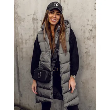 Dámské oblečení Šedá dámská prodloužená prošívaná vesta Bolf 81261 - XL