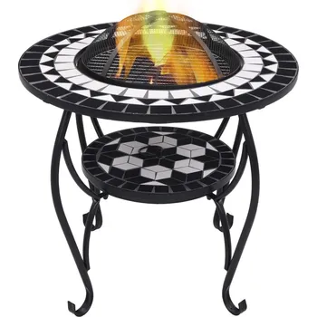 ZBXL Mozaikový stolek s ohništěm černý a bílý 68 cm keramika