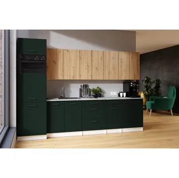 Kuchyňská skříňka Kuchyňská linka PALINI 300cm Green + dub artisan