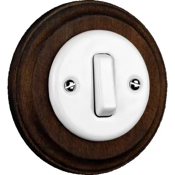 vypínač Elhard Kulatý keramický vypínač s kolébkou č.6, bílý / tmavé dřevo - kompletní