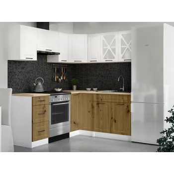 Kuchyňská linka Rohová kuchyňská linka ASTRID 190x170cm - Bílá + dub artisan