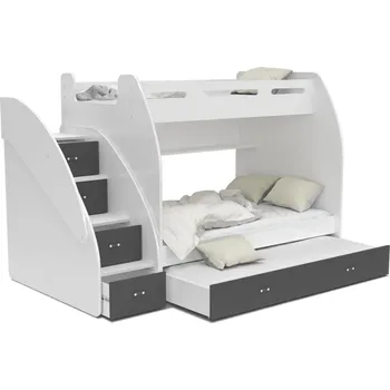 Dětsný nábytek Patrová postel ZUZKA pro 3 osoby s přistýlkou (různé barvy), Šedá