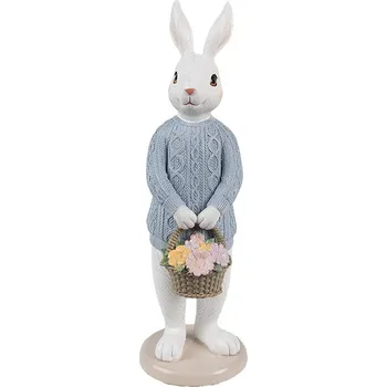 Bytová dekorace Clayre & Eef - Dekorativní figurka králičího kluka s košíkem květin 6PR4412
