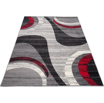 Koberec Chemex  Moderní koberec Tap geometrické tvary 3 šedý/červený 60 x 100 cm