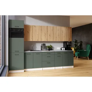 Kuchyňská skříňka Kuchyňská linka PALINI 300cm Olive + dub artisan