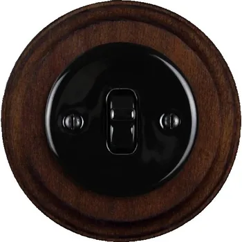 vypínač Elhard Kulatý keramický vypínač s páčkou č.1, černý / tmavé dřevo - kompletní