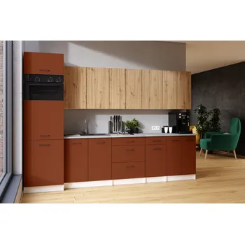 Kuchyňská skříňka Kuchyňská linka PALINI 300cm Brick + dub artisan
