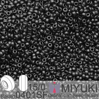 Korálek Korálky Miyuki Round 15/0. Barva 0401SF Semi-Frosted Black. Balení 5g