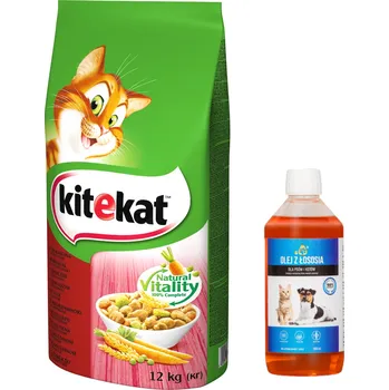 Krmivo pro kočku KITEKAT s hovězím masem a zeleninou 12 kg + LAB V Lososový olej pro psy a kočky 500ml