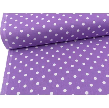 Mirtex Plátno DOMESTIK 145/13069-8 Fialový poklad Puntíky 10mm šíře 150cm Velkoobchod Ceník: VELKOOBCHOD: po celých rolích, bez odvíjení