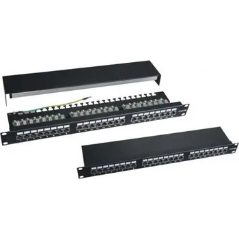 Patch panel XtendLan Patch panel 19", 24 portů, stíněný, Cat6, vyvazovací úchyty, černý XL-PP19-24C6S-A