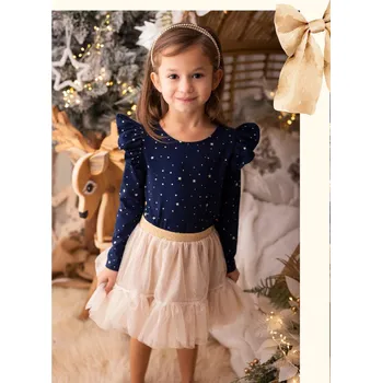 Dívčí tričko Dívčí halenka Lily Grey modrá se zlatými hvězdičkami velikost: 146