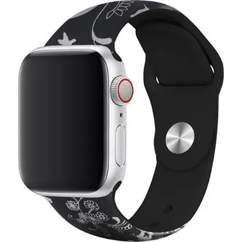 Řemínek na hodinky AW Stříbrné květiny - řemínek na Apple Watch Šířka uchycení řemínku: 44/45/46/49mm, Délka řemínku: Dámský - S/M (13 - 19cm) IR-AWCBK03