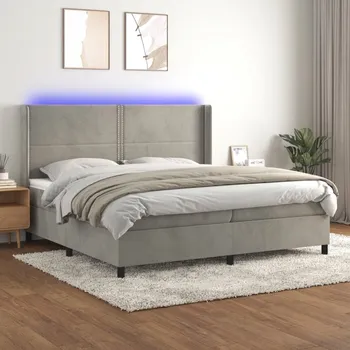 Postel vidaXL Box spring postel s matrací a LED 200x200 cm samet [3139524] Barva: světle šedá