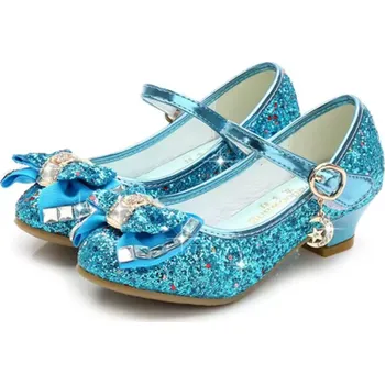 Dětská sálová obuv Dívčí třpytivé střevíčky na podpatku s mašlí Barva: modrá, Velikost EUR: 30
